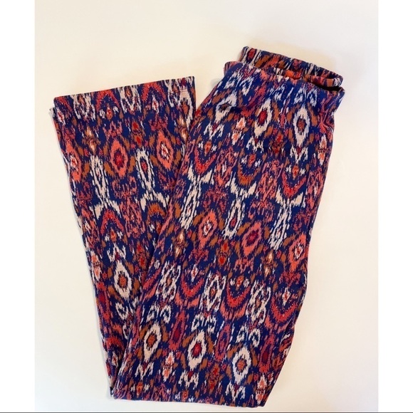 FREE PEOPLE Knit Flare Geometric Cropped Boho Pants Blue Red Sz 4 - Picture 5 of 5